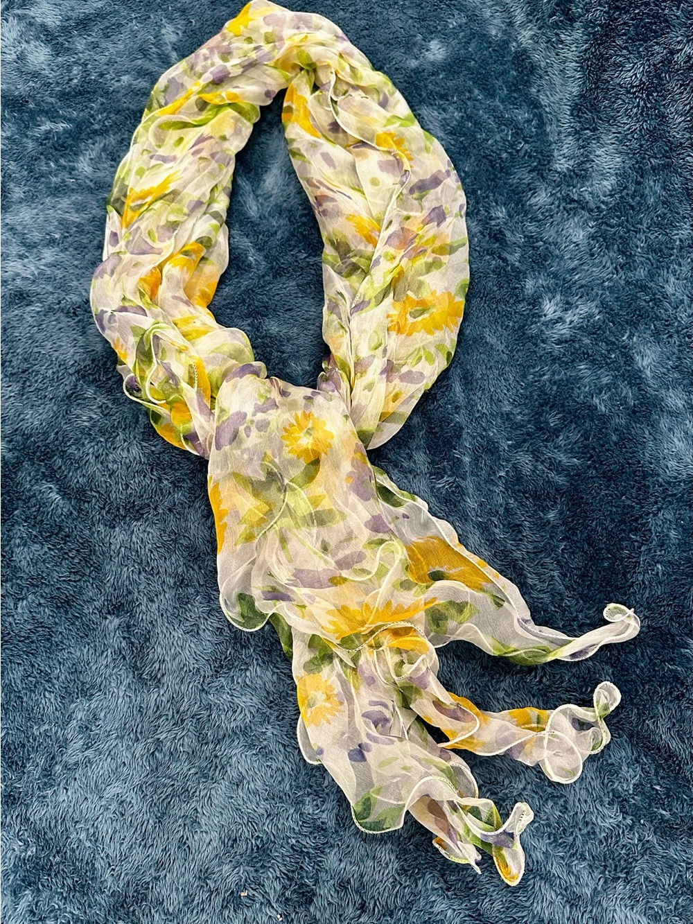 Naturally Knotty Silk Chiffon Ruffle Scarf Floral Lightweight 21x70